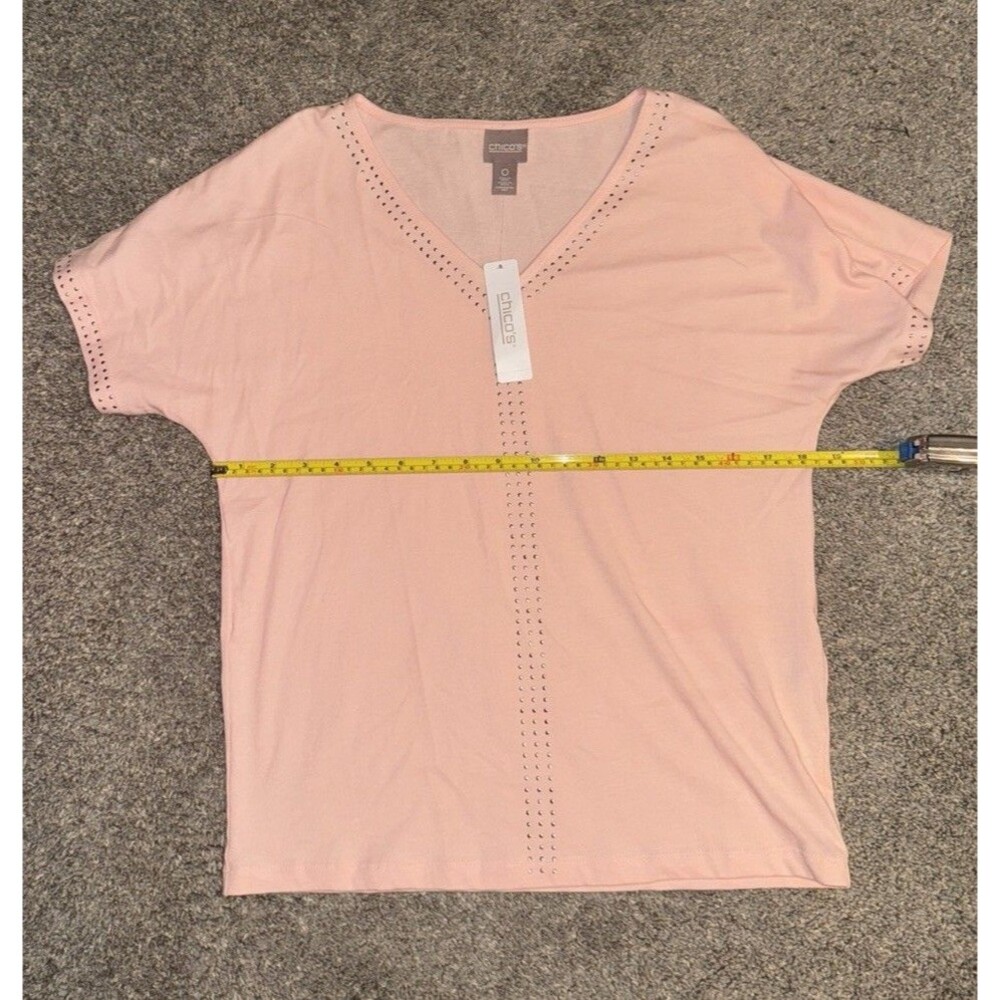 Silver Studs Embellish Chico’s Women’s B Neck Short Pink Peach Lightweight Sz O